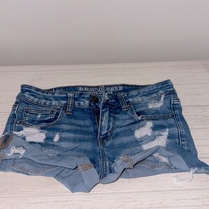 Medium Wash Ripped American Eagle Jean Shorts